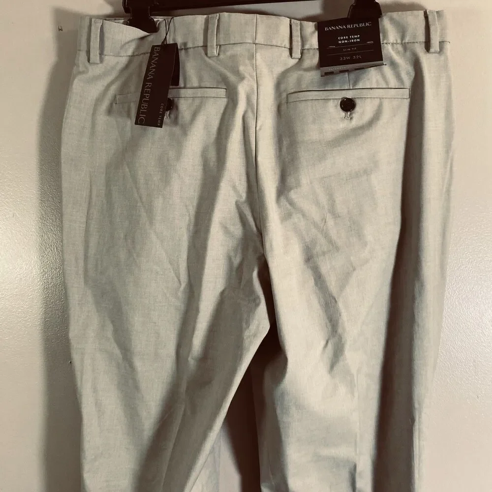 Banana Republic Core Temp Non Iron Slim Fit Tan Pants 33x32 Performance Stretch